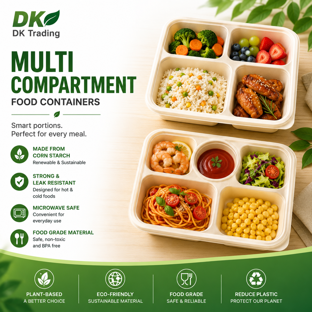 Multi compartment takeout containers