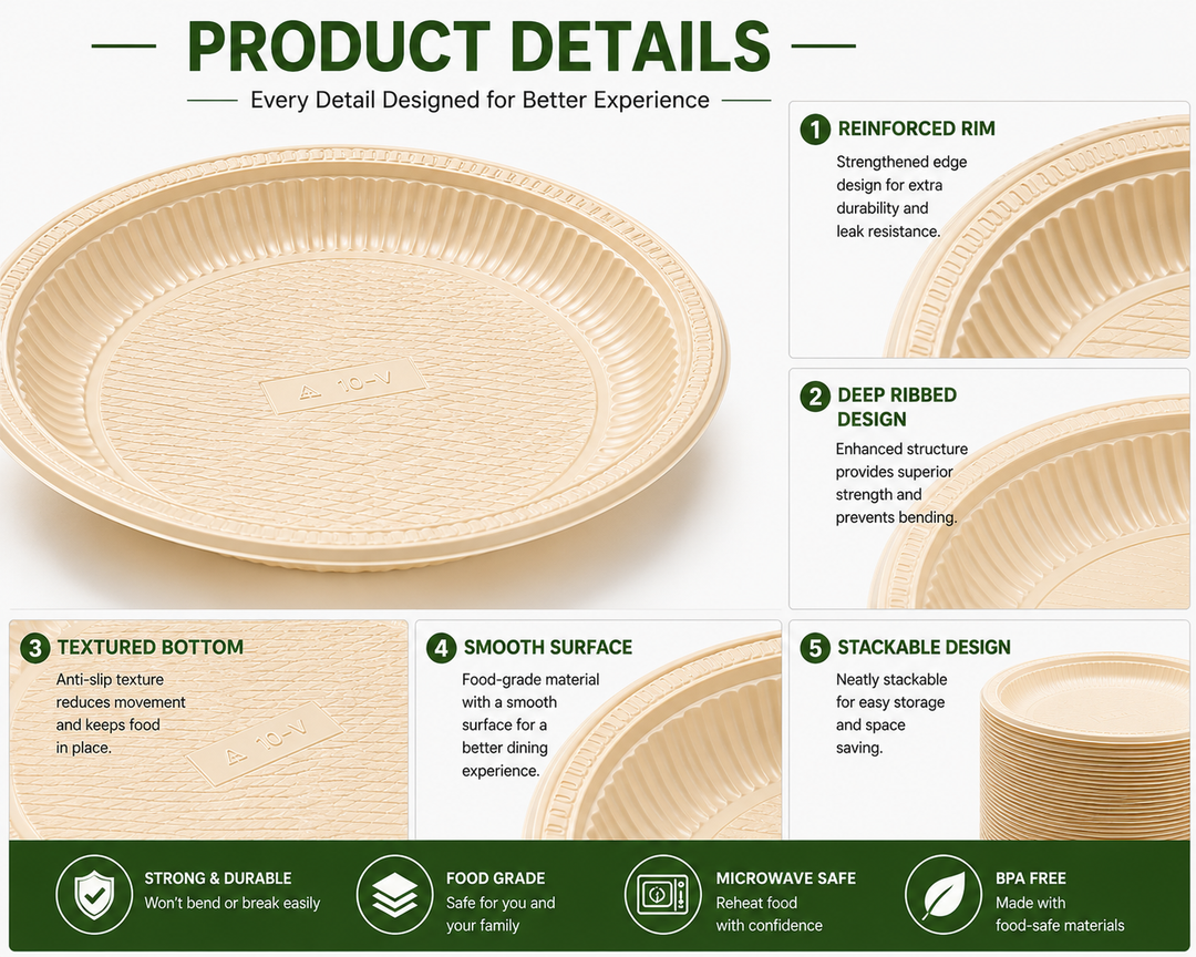 10 Inch Disposable Round Plates - 500 Count