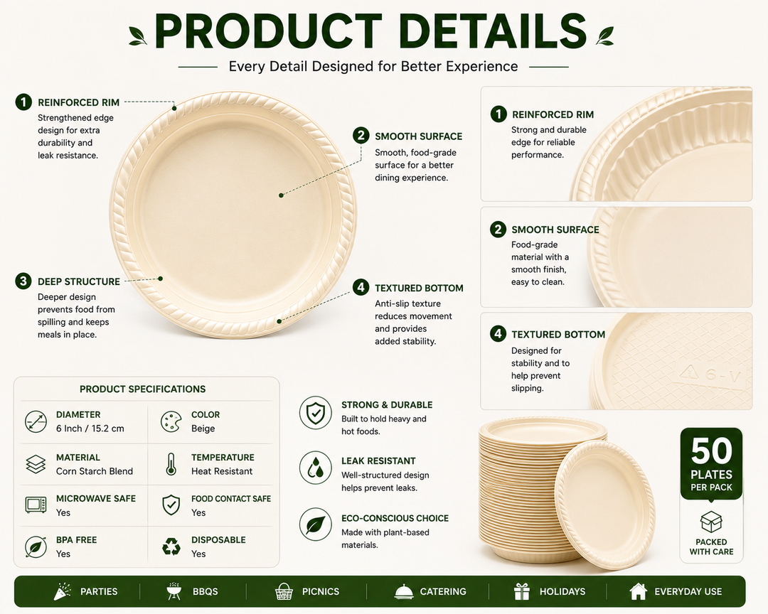 6 Inch Disposable Round Plates - 1000 Count
