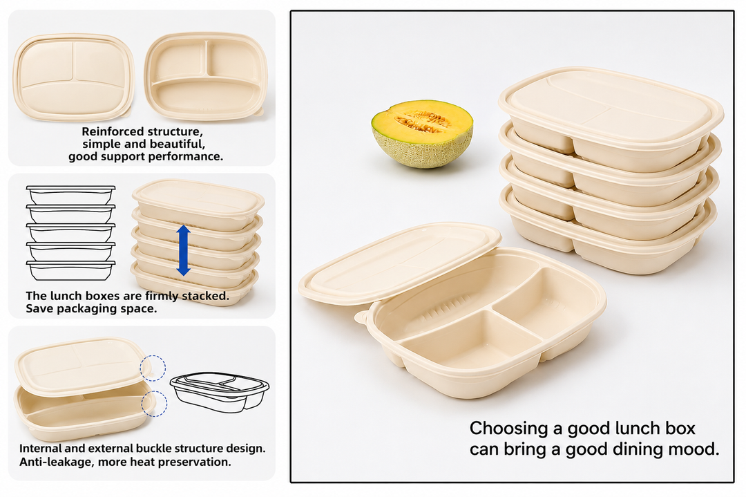 32 oz 3-Compartment Takeout Containers with Lids – 200 Sets