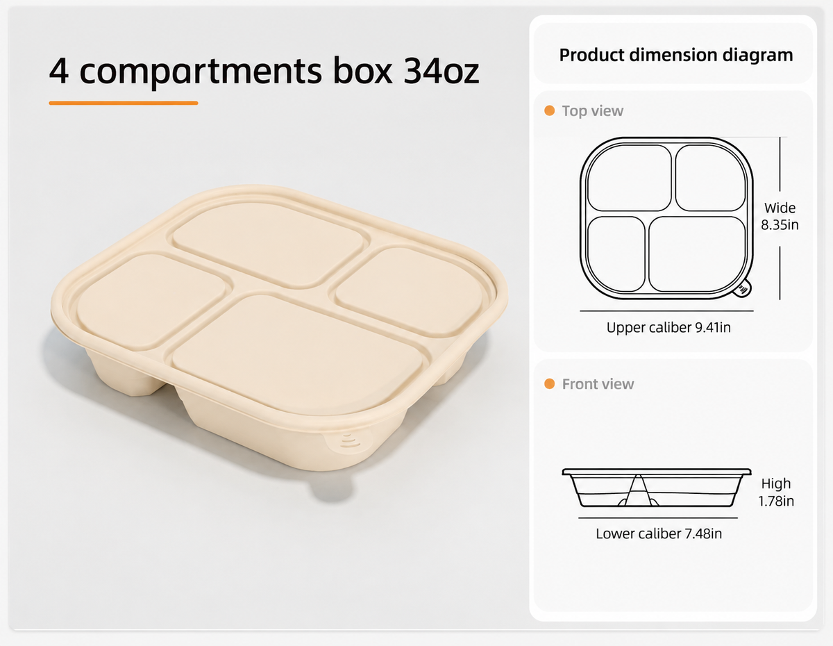 34 oz 4 compartment takeout containers with lids – 200 sets