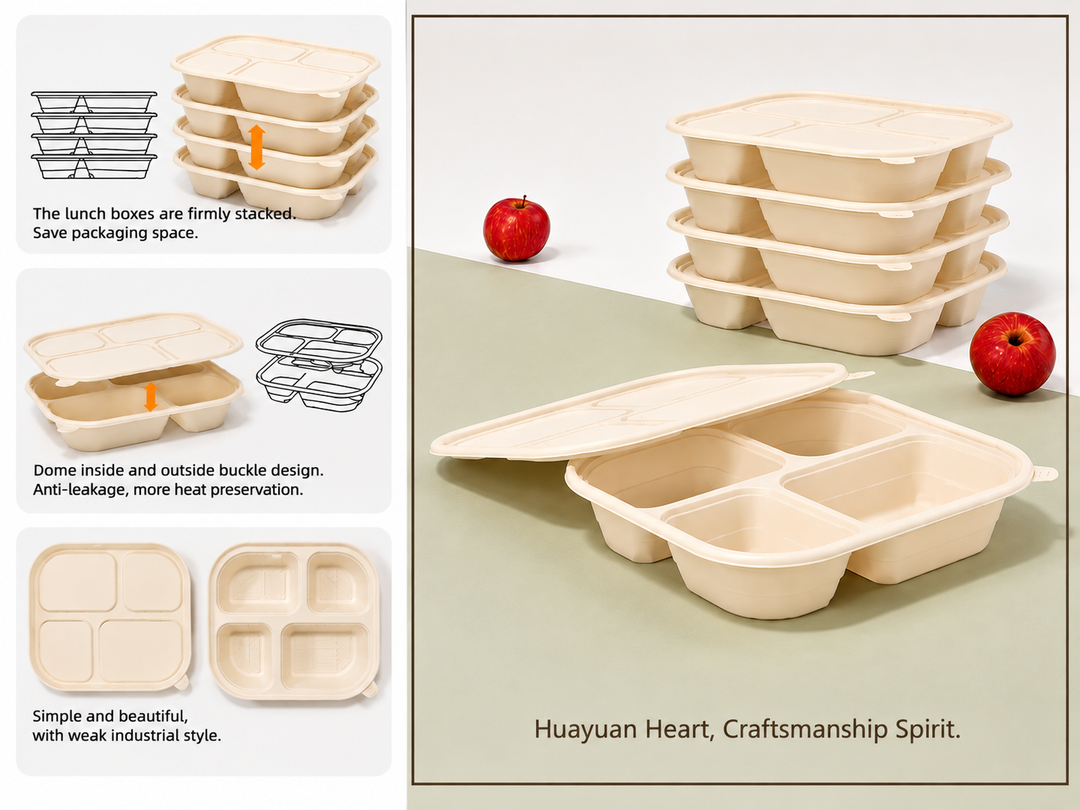 34 oz 4-Compartment Takeout Containers with Lids – 200 Sets