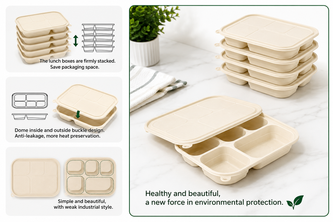 39 oz 5-Compartment Takeout Containers with Lids – 200 Sets